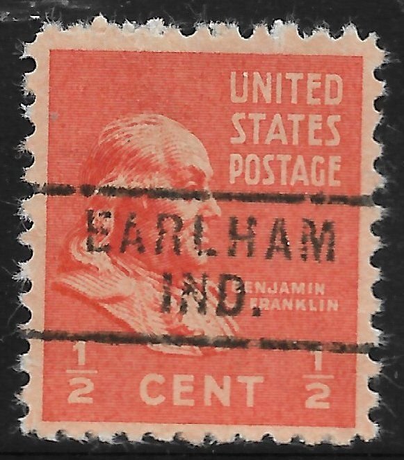 IN Precancel: Earlham 729; Better Type CV $1; ½c 1938 Presidential #803