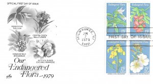 1979 FDC, #1786a, 15c Endangered Flora, Art Craft, block of 4