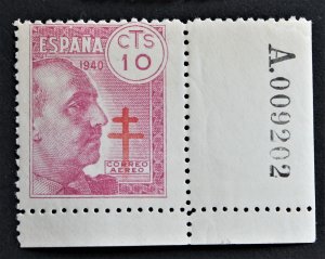 Spain RAC1 Plate Number Single MH Lower Right 1940