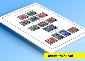 COLOR PRINTED RUSSIA 1857-1940 STAMP ALBUM PAGES (73 illustrated pages)