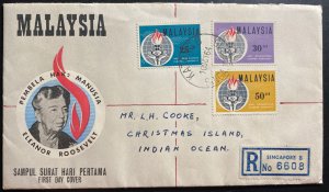 1964 Katong Malaya First Day Cover FDC To Christmas Island Eleanor Roosevelt
