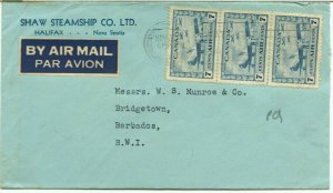 Scarce - BLACKOUT cancel on airmail cover to >> BARBADOS << receiver 1943 Canada