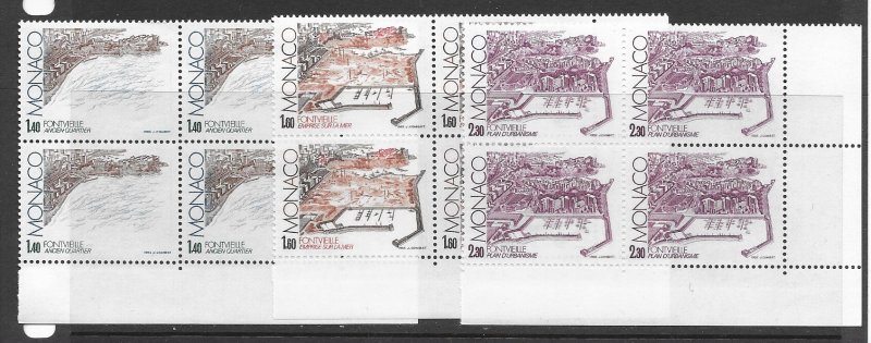 Monaco 1331-3 MNH cpl. set in block of 4, vf.  2022 CV $14.00