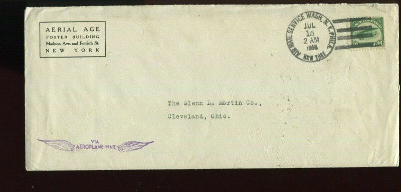 C2 AIR MAIL FIRST FLIGHT COVER JULY 15 1918 TO CLEVELAND OHIO (L1141 E)