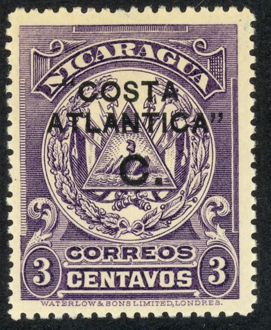 NICARAGUA CABO GRACIAS A DIOS 1907 3c Arms Sc 2L50 MH