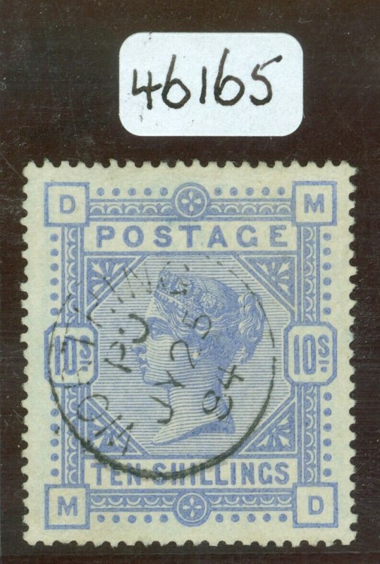 SG 177a 10/- cobalt on blued paper. Superb used with a crisp July 1884...