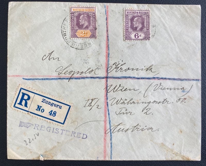 1911 Zungeru Northern Nigeria Registered Cover To Vienna Austria