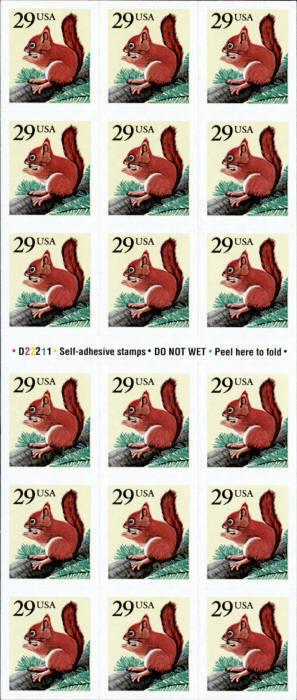 1993 29c Red Squirrel, SA, Pane of 18 Scott 2489a Mint F/VF NH