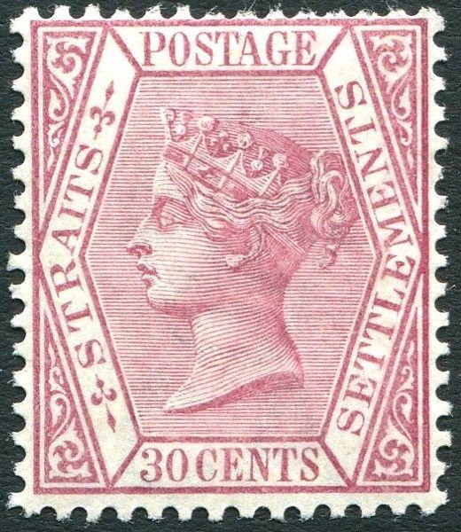 STRAITS SETTLEMENT-1891 30c Claret Sg 69 LIGHTLY MOUNTED MINT V23941