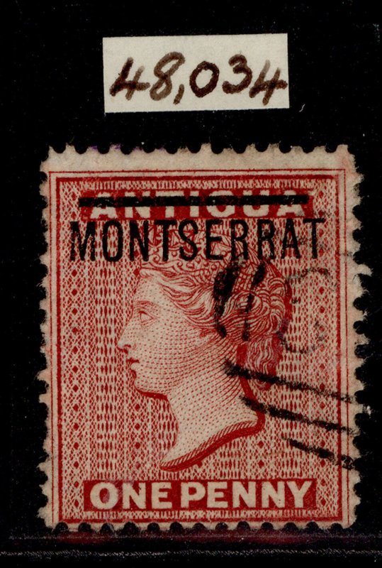 MONTSERRAT QV SG8a, 1d red, FINE USED. Cat £1000. INVERTED S RPS CERT