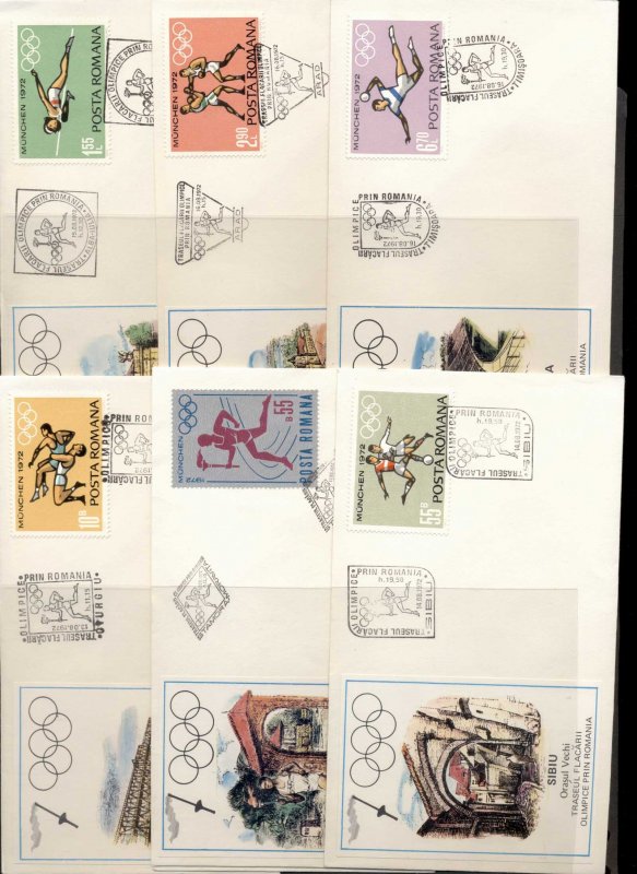 Romania 1972 Summer Olympics Munich 6x FDC