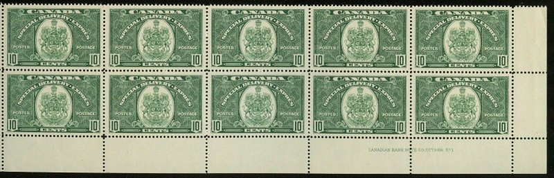 E7 Special Delivery plate block of 10 No. 1 LR VF MNH Cat $275 Canada MNH mint