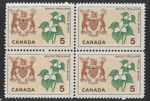 CANADA 1964-66 5c Ontario Flower and Arms Issue Block of 4 Sc 418 MNH