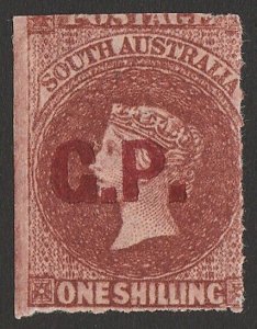 SOUTH AUSTRALIA Government Printer G.P. red QV 1/- rouletted. Rare. Certificate.