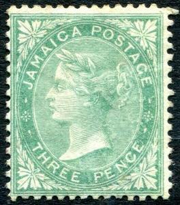 JAMAICA-1863 3d Green Sg 3 MOUNTED MINT V30968