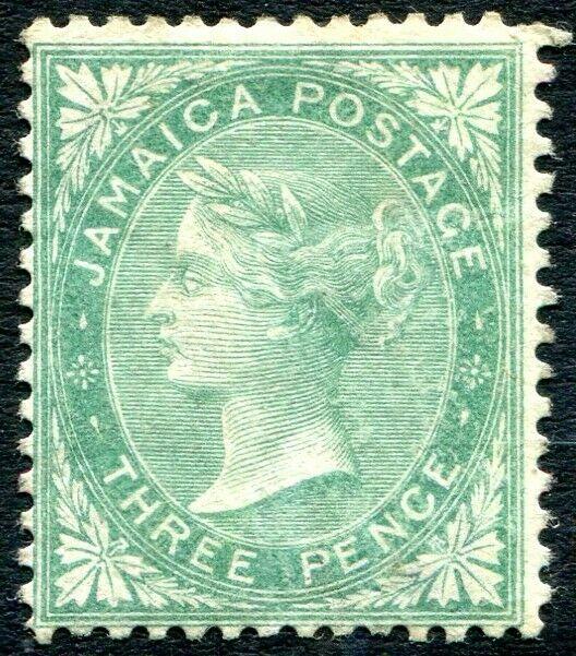 JAMAICA-1863 3d Green Sg 3 MOUNTED MINT V30968