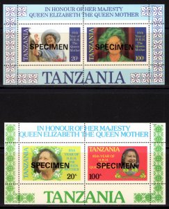 Tanzania 1985 Sc#269a/270a QUEEN MOTHER 85th.BIRTHDAY S/S SPECIMEN H.R.H.ERROR !