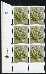 SGEN11b England 44p white borders cyl D1D2 no dot block HEAD TYPE 1 U/M