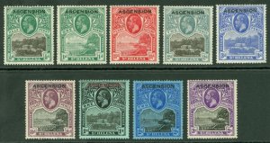 SG 1-8 Ascension 1922. ½d to 3/- set of 9. Fine unmounted mint CAT £325