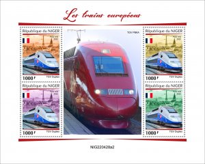 NIGER - 2022 - European Trains - Perf 4v Sheet - Mint Never Hinged