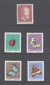 Switzerland #B217-21 Butterflies, Insects (1952) VF NH