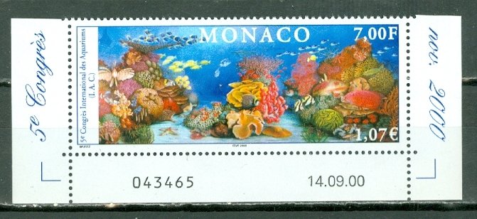 MONACO 2000 AQUARIUM #2182 IMPRINT MARGIN STAMP MNH....$2.50