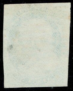 [0474] 1852 Scott#9 used 1c blue Franklin with Red grid (very little thin)