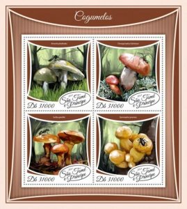 St Thomas - 2017 Mushrooms on Stamps - 4 Stamp Sheet - ST17507a