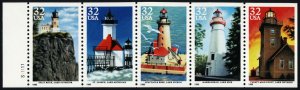 U.S. #2973a 32 MNH Pane of 5 (Lighthouses of the Great Lakes)