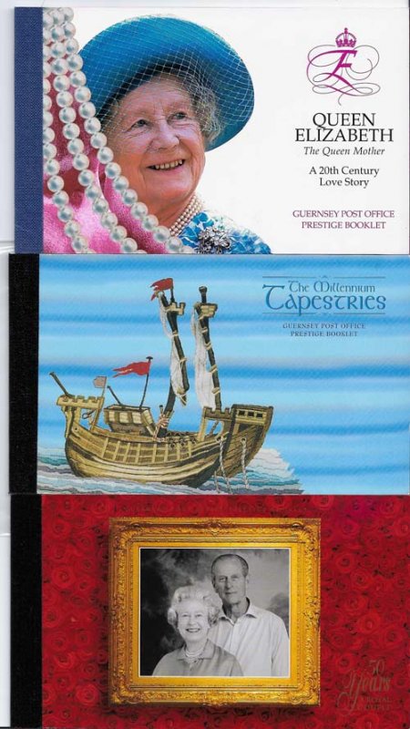 Guernsey 1997 Golden Wedding, Tapestries & Q Mother prestige booklets SB62-3, 66