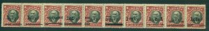 LIBERIA #153a, 1¢ on 2¢ Strip of 10 diff types, og, NH/LH, VF, Scott $35.00+
