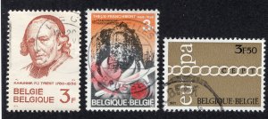 Belgium 1963-71 Group of 3 Commemoratives, Scott 581, 701, 803 used