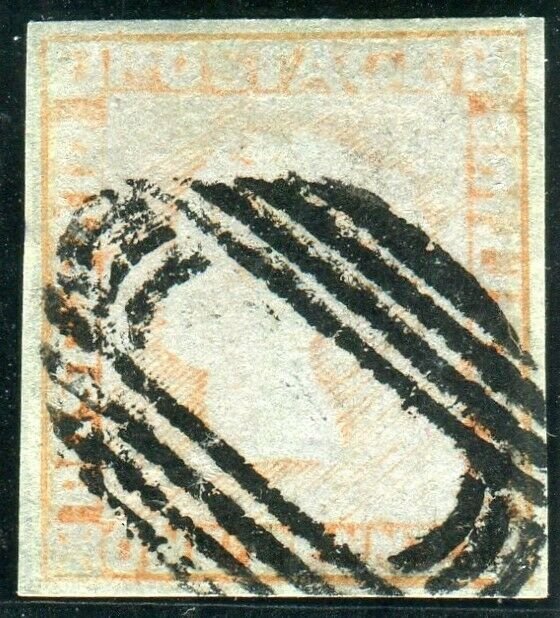 MAURITIUS 1848-59 1d Red/Grey paper (worn impression).  A very fine used  Sg 16