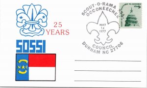 US POSTAL CARD SPECIAL PICTORIAL POSTMARK SCOUT-A-RAMA OCCONEECHEE DURHAM NC '77