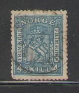 Norway Sc 14 1867 4 sk blue lion stamp used