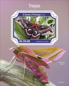 Sao Tome & Principe 2021 MNH Insects Stamps Moths Cecropia Moth 1v S/S