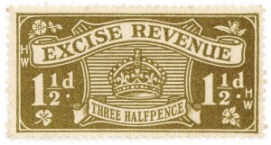 (I.B) Excise Revenue : 1½d Bistre (1934)