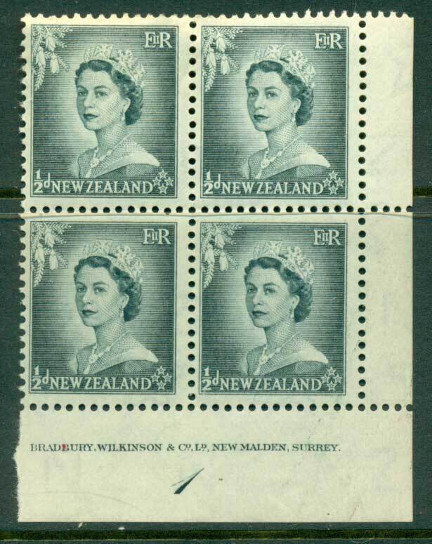 New Zealand 1954 QEII 1/2d Grey Plate 1 Block 4 MUH Lot25320