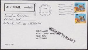 USA TO AUSTRALIA 1990 cover MISSENT TO MANILA Philippines...................6721