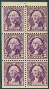 EDW1949SELL : USA 1932 Scott #720b Booklet pane of 6. Mint Never Hinged. Cat $60