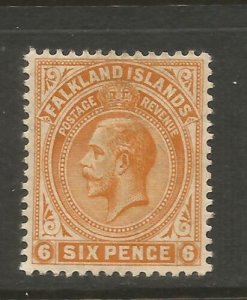 FALKLAND ISLANDS  1912-20  6d  BROWN ORANGE  KGV  MLH      SG 64b 