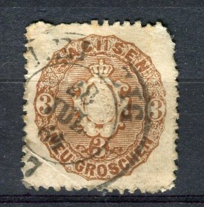 GERMANY; SAXONY 1860s classic early Rouletted issue used 3g. value