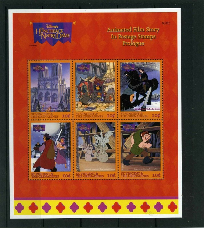 ST.VINCENT 1996 DISNEY THE HUNCHBACK OF NOTRE DAME SHEET & 2 S/S  MNH 