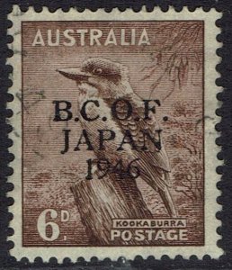 AUSTRALIA BCOF JAPAN OCCUPATION 1946 KOOKABURRA OVERPRINTED 6D USED