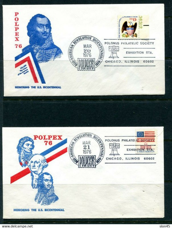 USA 1976 Polpex 76 2 Covers Special cancel Phil Exhibition Chicago 11644
