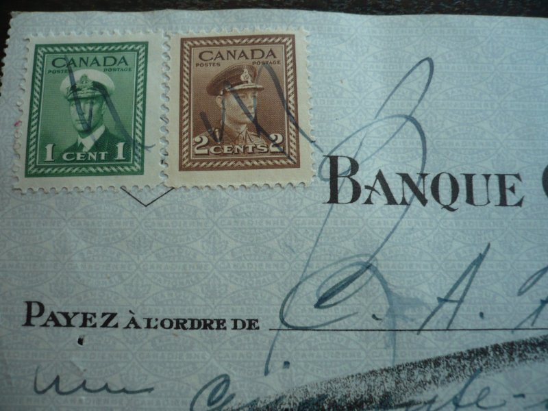 Canada - Revenue - KGVI War Issue Stamps on cheque dated 1948