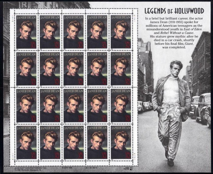 US #3082, 32c James Dean,  Sheet, VF mint never hinged, Fresh Sheets,  VF min...