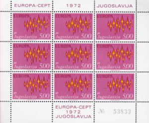 Yugoslavia 1972 EUROPA Issue (2) in Sheetlets of Nine Stamps Common Design VF/NH