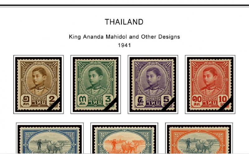 COLOR PRINTED THAILAND 1941-1970 STAMP ALBUM PAGES (29 illustrated pages)