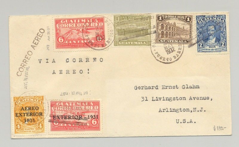 Guatemala 1932 Airmail Cover to Arlington, NJ USA